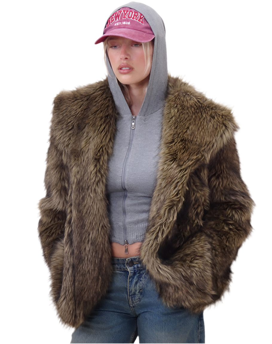 DHM ~ Lupita Jacket in Faux Long Brown