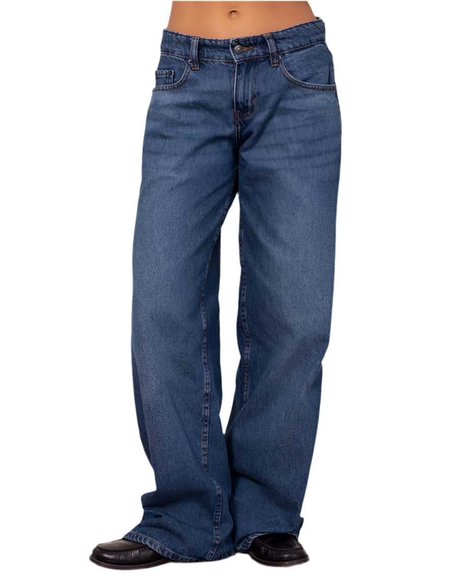 DHM ~ Extra Wide Low Rise Jeans in Mid Blue