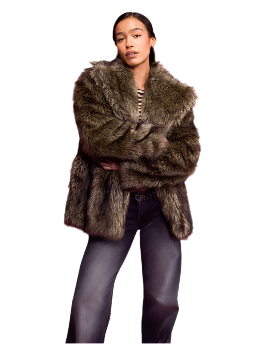 DHM ~ Lupita Jacket in Faux Long Brown