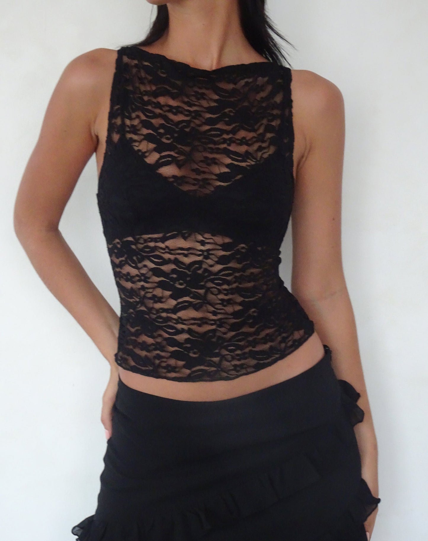 DHM ~ Lace Vest Top in Black