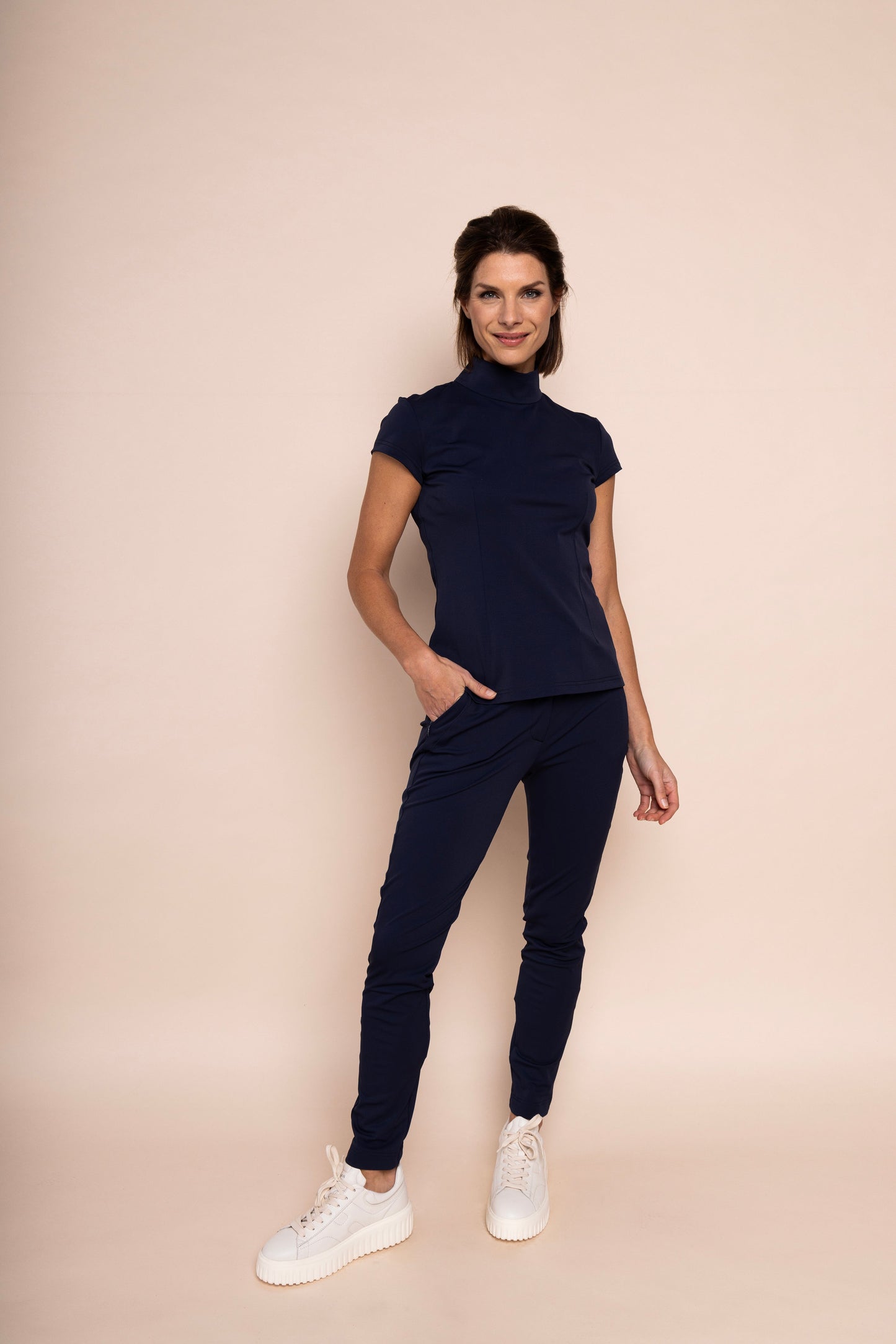 DHM ~ DONNA CAP SLEEVE TRAVEL TOP - navy blue