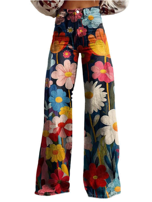 DHM ~ Floral Print Wide Leg Jeans