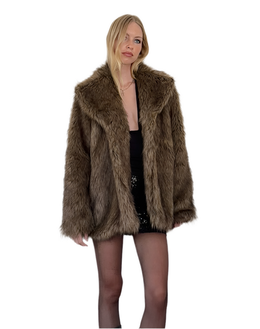 DHM ~ Lupita Jacket in Faux Long Brown