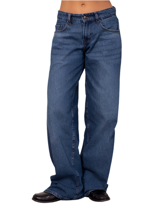 DHM ~ Extra Wide Low Rise Jeans in Mid Blue