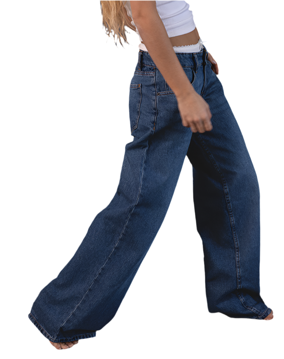 DHM ~ Extra Wide Low Rise Jeans in Mid Blue