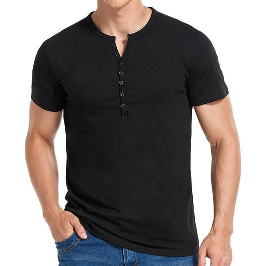 DHM ~ Casual heren T-Shirt met knoopkraag